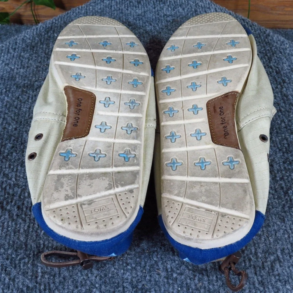 TOMS Alton Mens Boat Shoe Alpargata Size 10.5 Casual Slip On Cream Blue Canvas